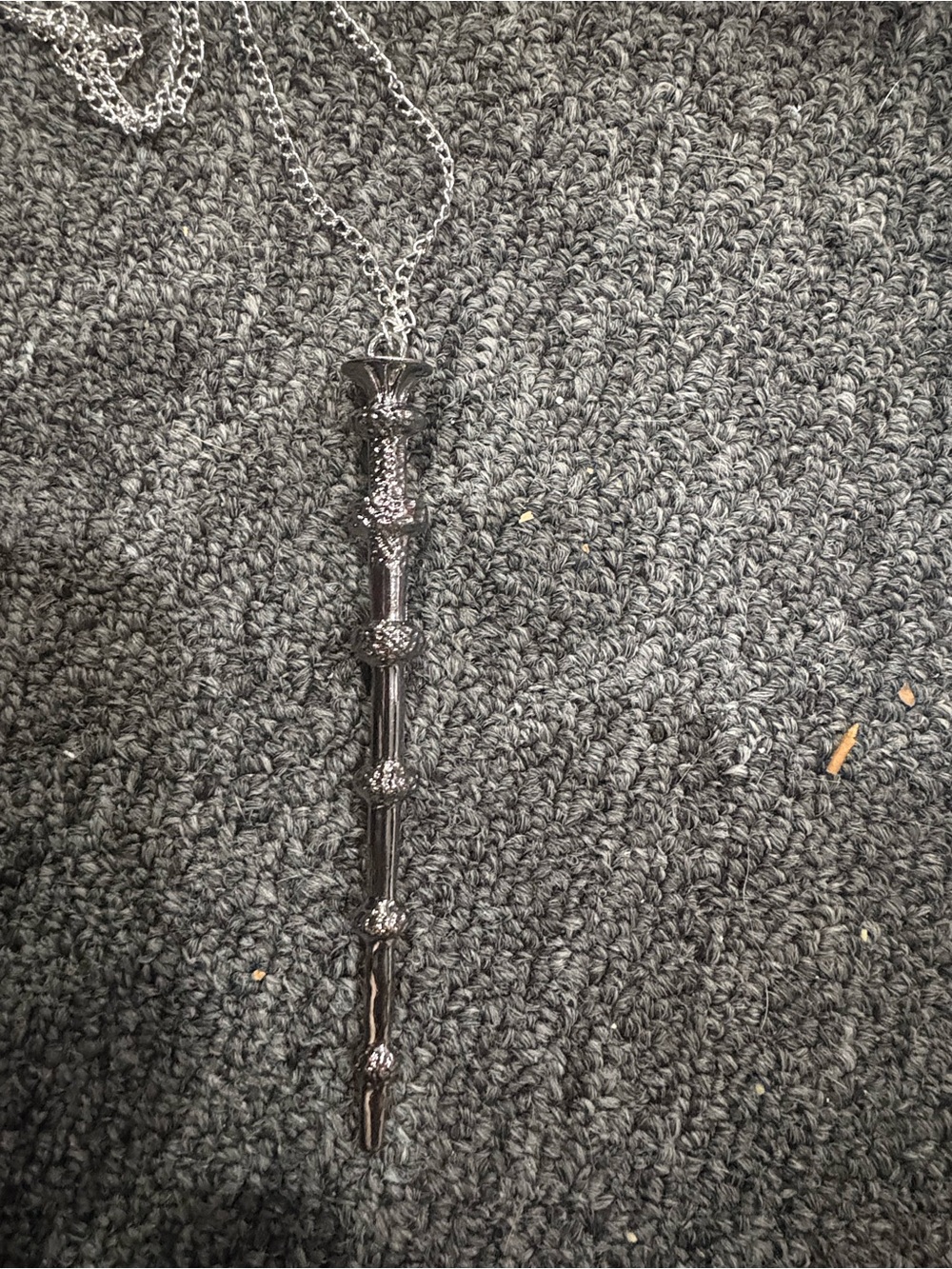 Metallic Black Wizard Wand Pendant Necklace Elder Wand